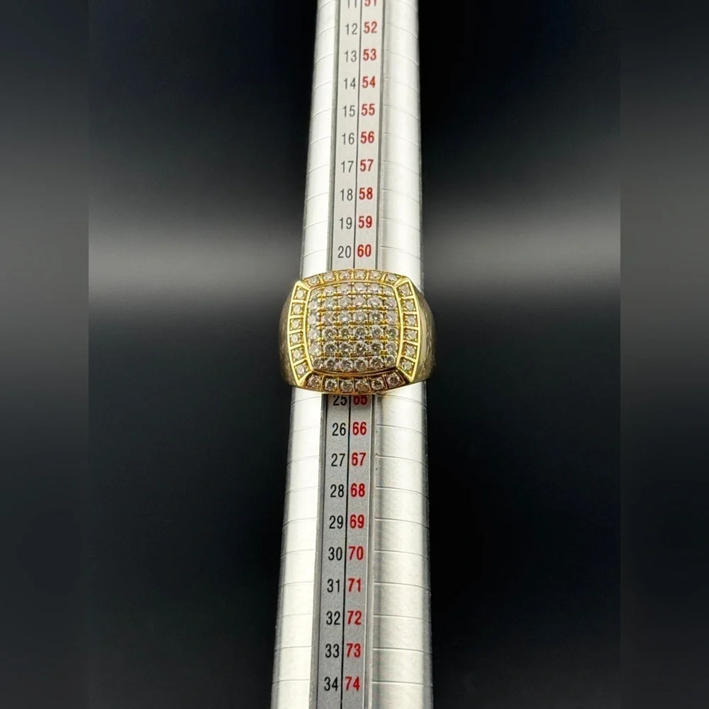 14K Yellow Gold Men’s Diamond Ring Square Cluster Round 2.0 Ct Weights 9.7 Grams